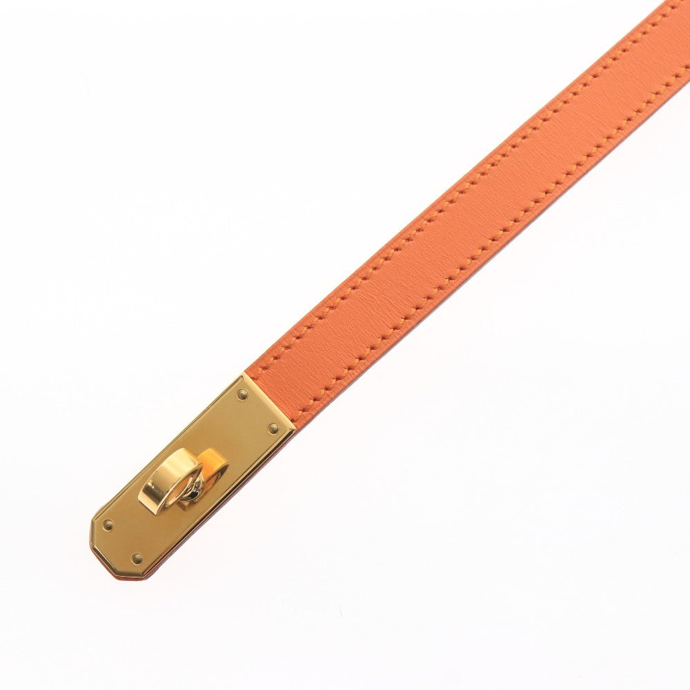 ■ エルメス レザー バングル ドゥブルトゥール ケリー F刻印 2002年 25g レディース オレンジ ゴールド 袋付き