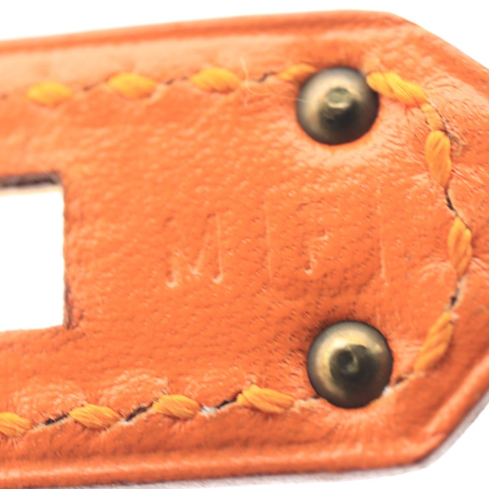 ■ エルメス レザー バングル ドゥブルトゥール ケリー F刻印 2002年 25g レディース オレンジ ゴールド 袋付き