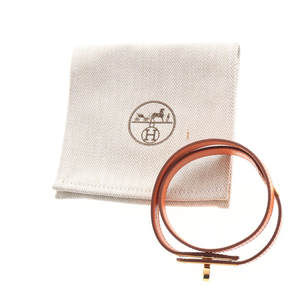 ■ エルメス レザー バングル ドゥブルトゥール ケリー F刻印 2002年 25g レディース オレンジ ゴールド 袋付き