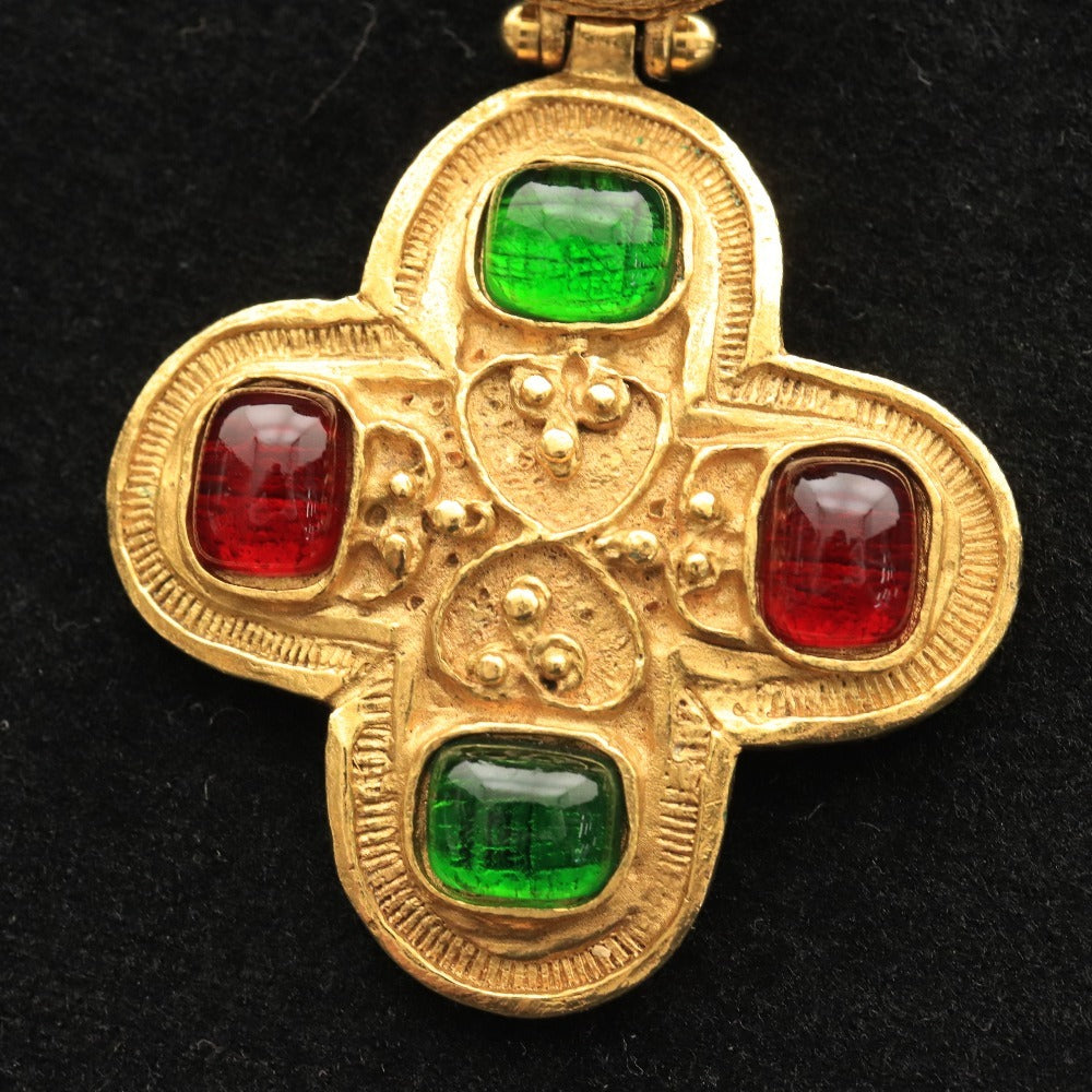 ■ シャネル カラーストーン ブローチ ヴィンテージ ココマーク 全長 6.5 重量 22g ゴールド レッド グリーン 付属品付き