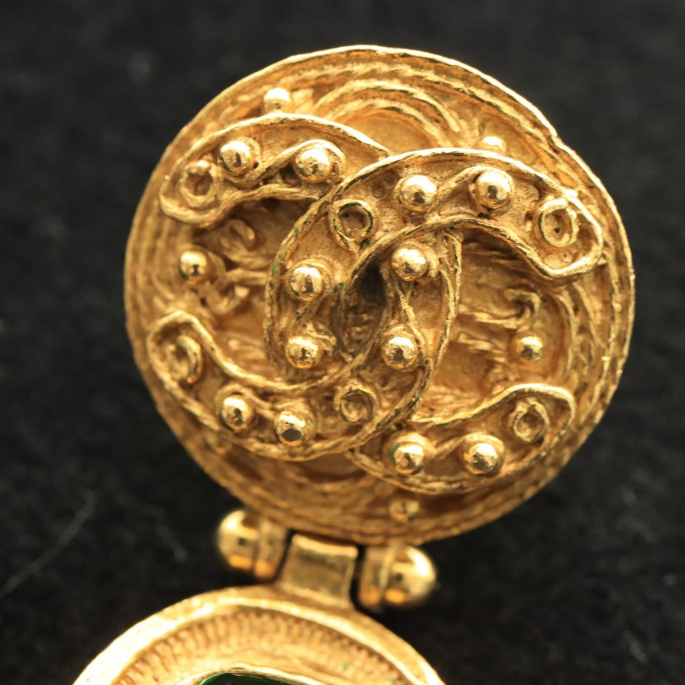 ■ シャネル カラーストーン ブローチ ヴィンテージ ココマーク 全長 6.5 重量 22g ゴールド レッド グリーン 付属品付き