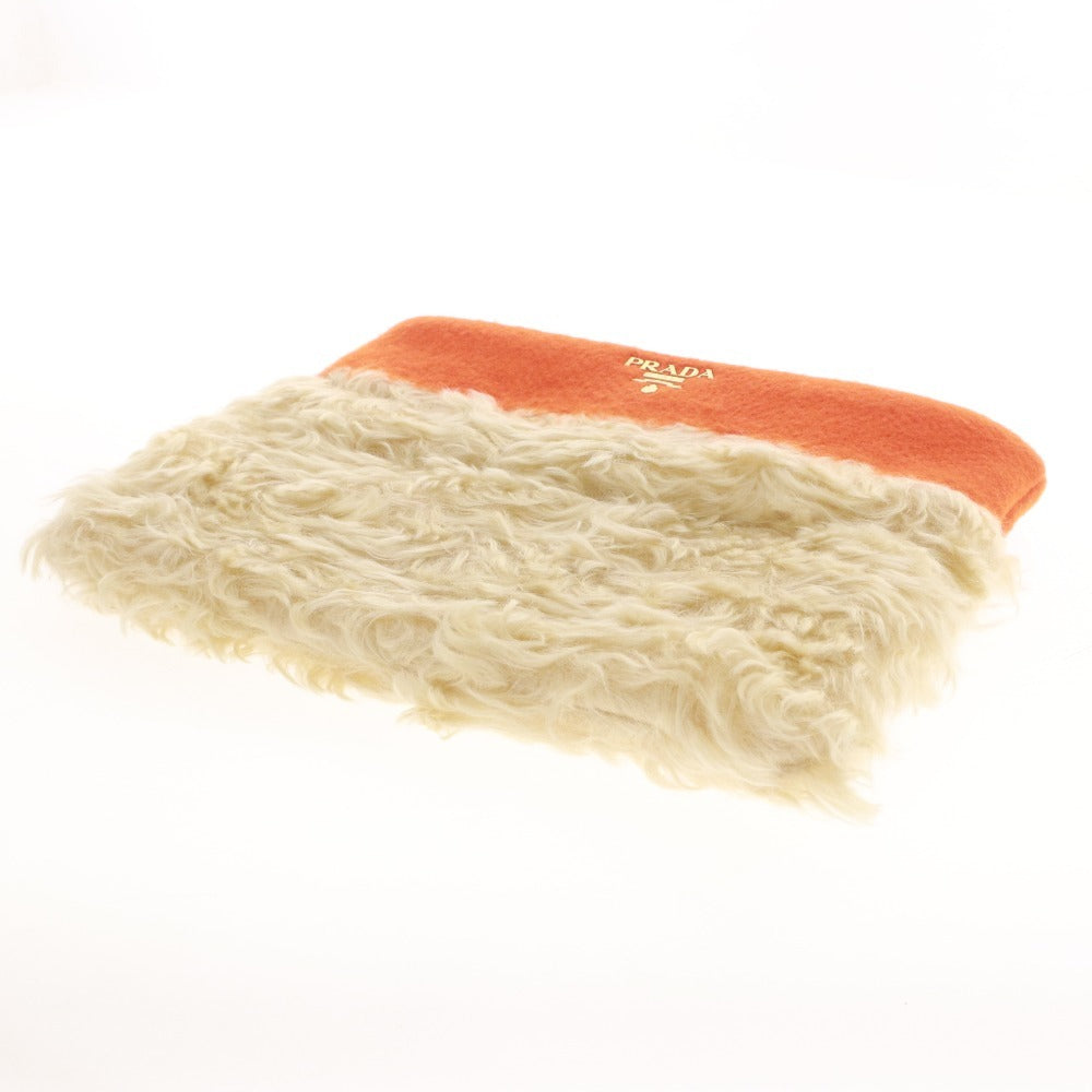 ■ プラダ クラッチバッグ 鞄 ファー レディース オレンジ ベージュ 袋付き 未使用