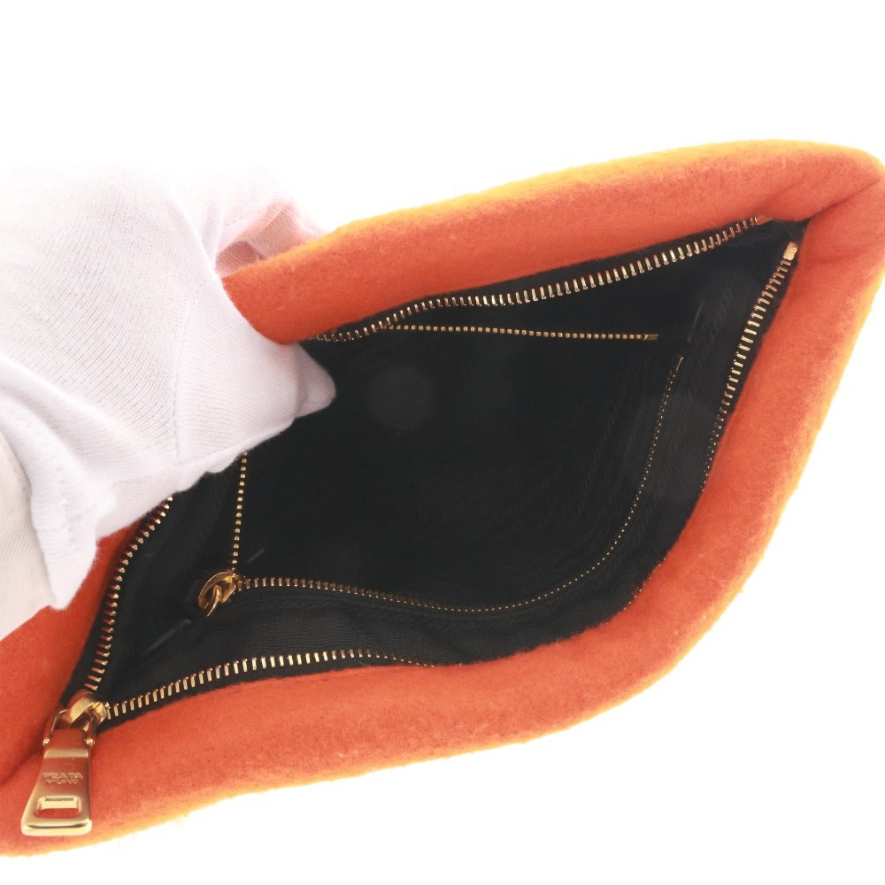■ プラダ クラッチバッグ 鞄 ファー レディース オレンジ ベージュ 袋付き 未使用