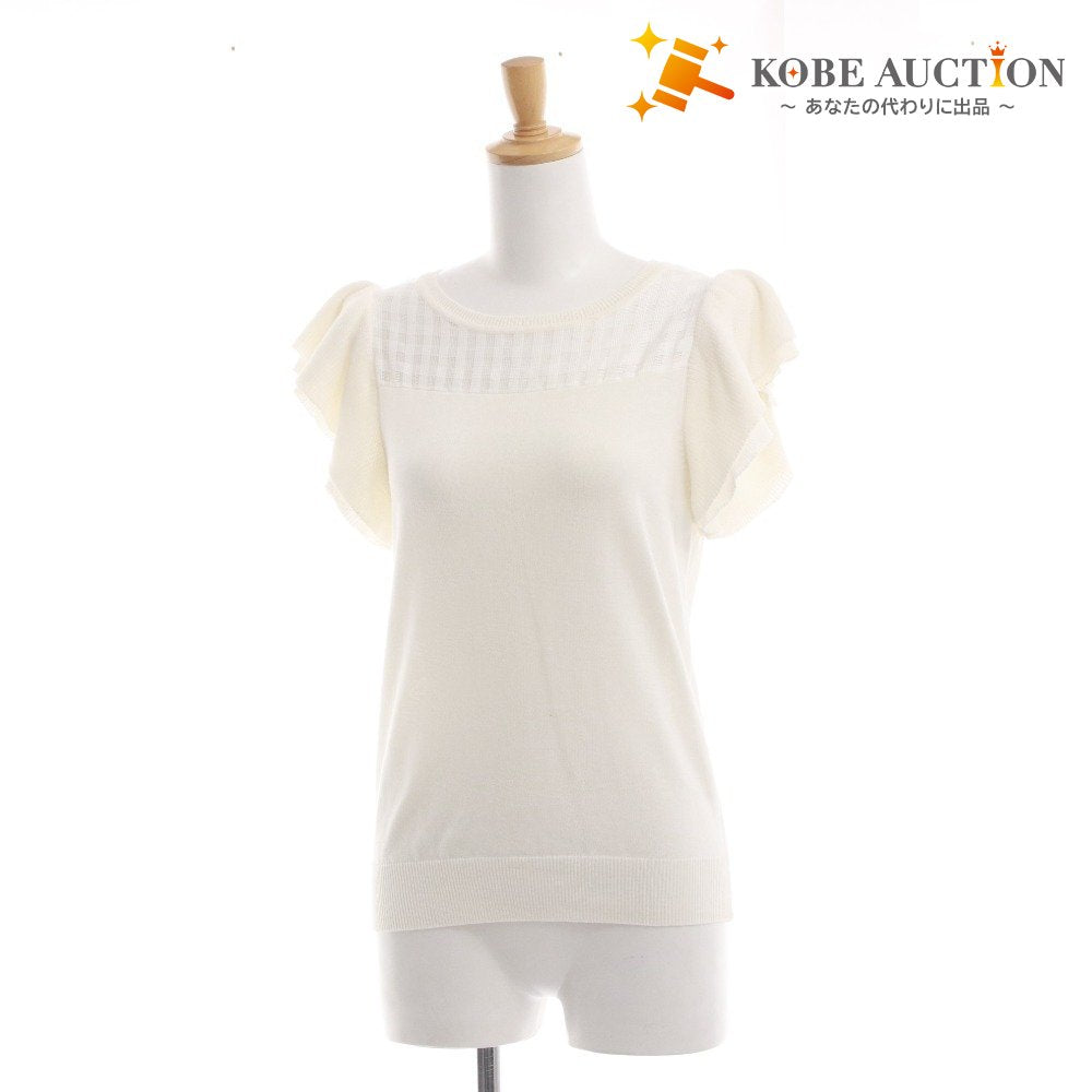 ■ ランバン オン ブルー ニット 半袖 トップス 袖フリル レディース 38 (S～M相当) ホワイト