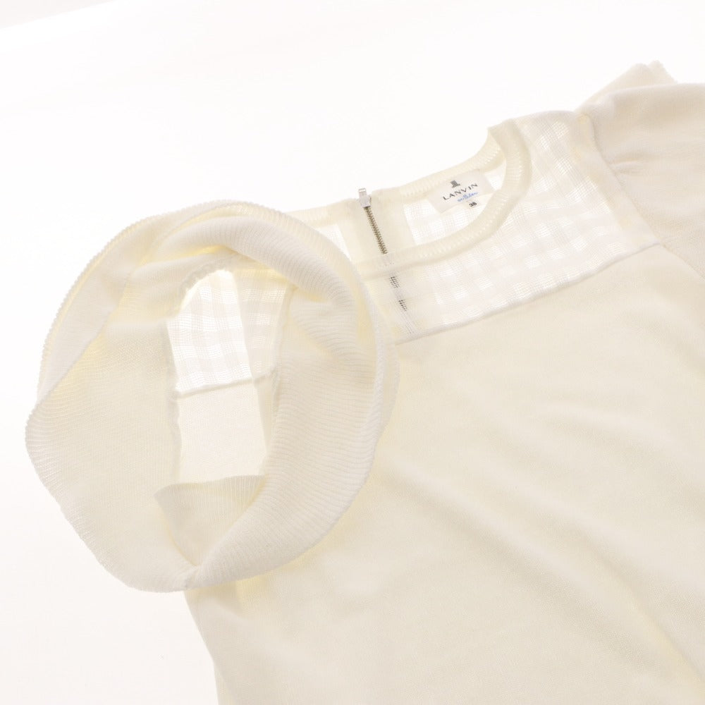 ■ ランバン オン ブルー ニット 半袖 トップス 袖フリル レディース 38 (S～M相当) ホワイト