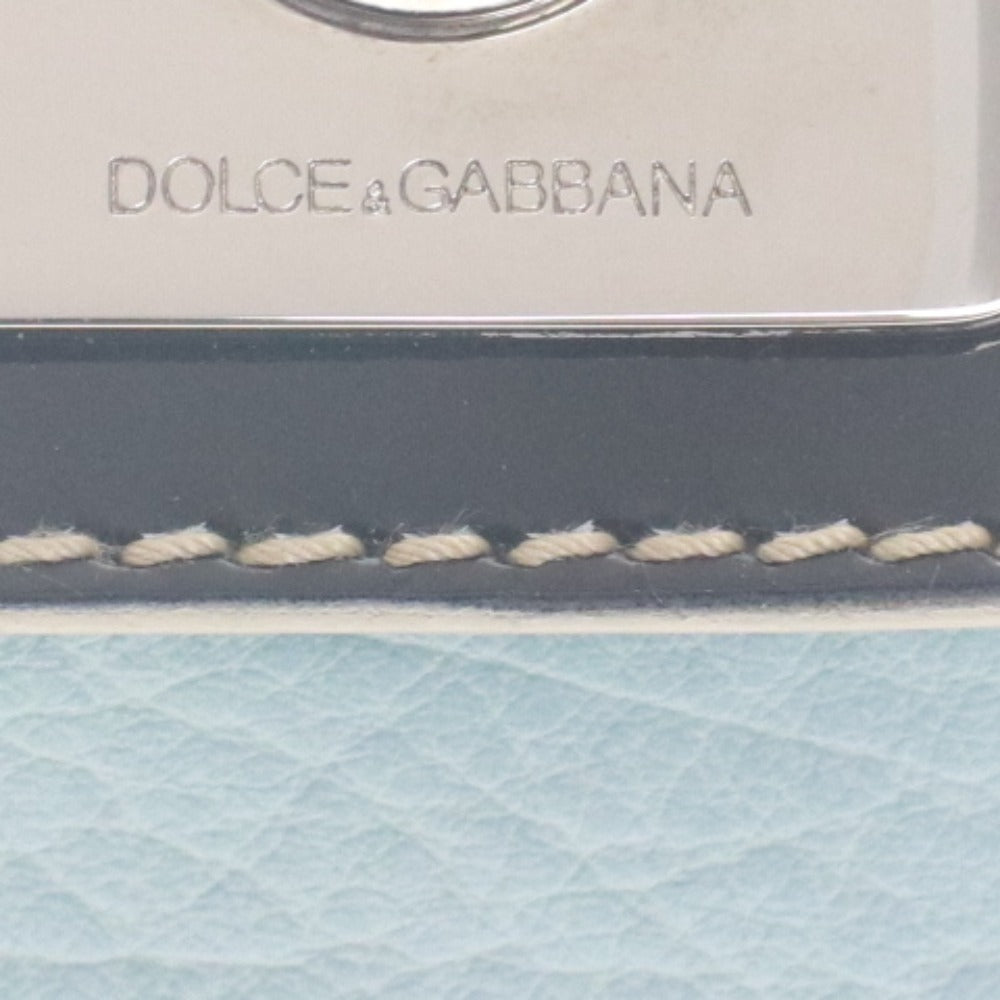 ■ DOLCE＆GABBANA ドルチェ&ガッバーナ ハンドバッグ 鞄 シルバー金具 マグネット 裏ヒョウ柄 レディース ライトブルー ブラック 袋付き