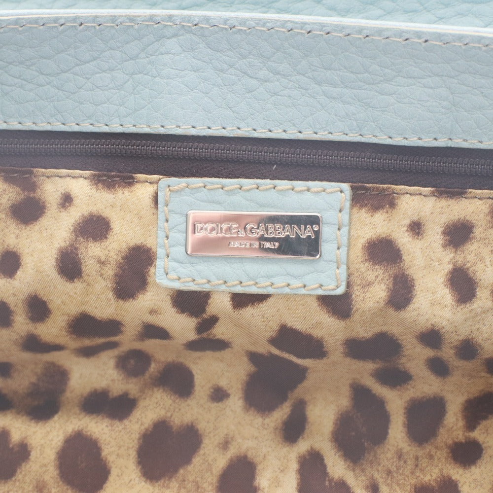 ■ DOLCE＆GABBANA ドルチェ&ガッバーナ ハンドバッグ 鞄 シルバー金具 マグネット 裏ヒョウ柄 レディース ライトブルー ブラック 袋付き