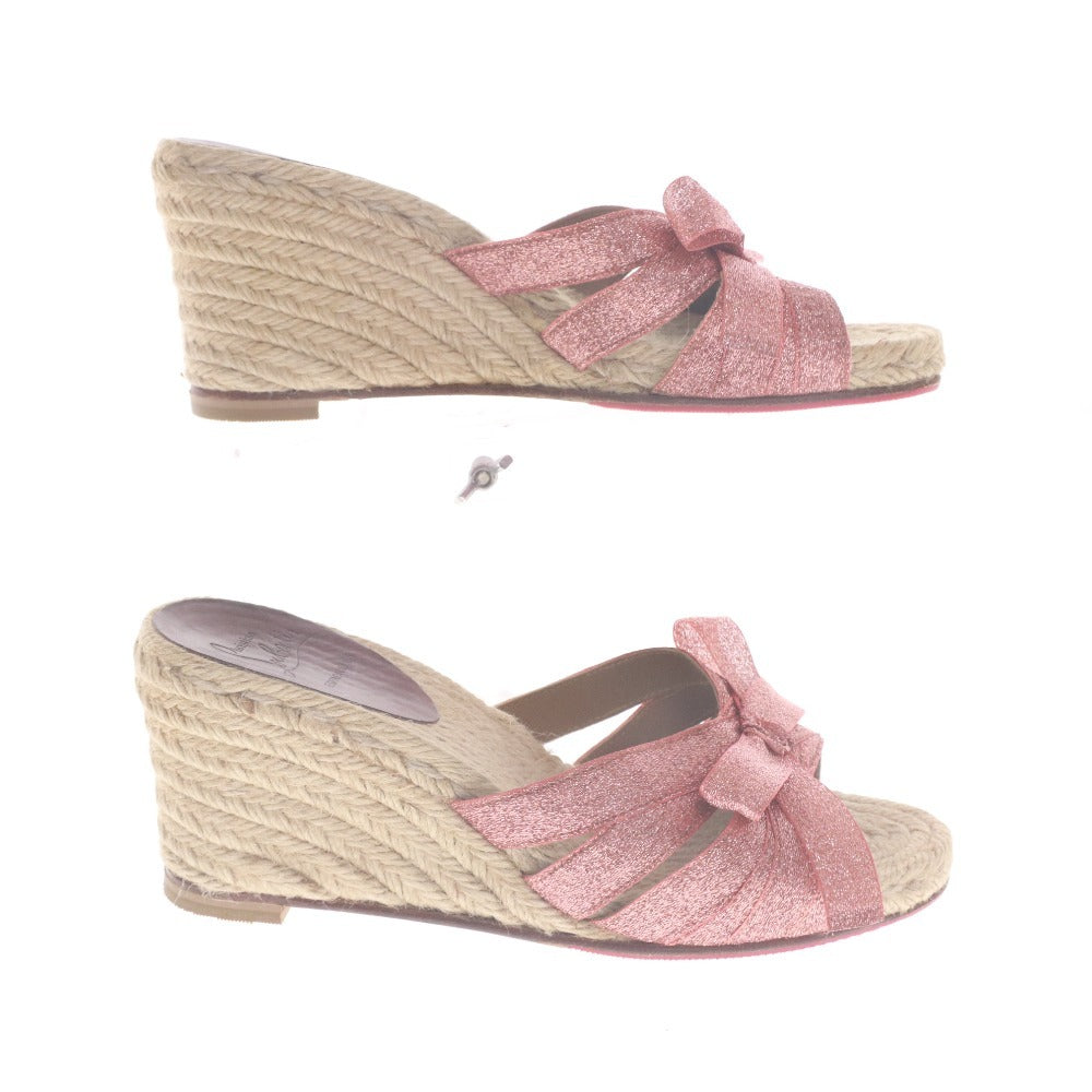 ■ CHRISTIAN LOUBOUTIN クリスチャンルブタン サンダル 靴 リボン ラメ レディース 36(23.0~23.5cm相当) ピンク系 ブロンズ系