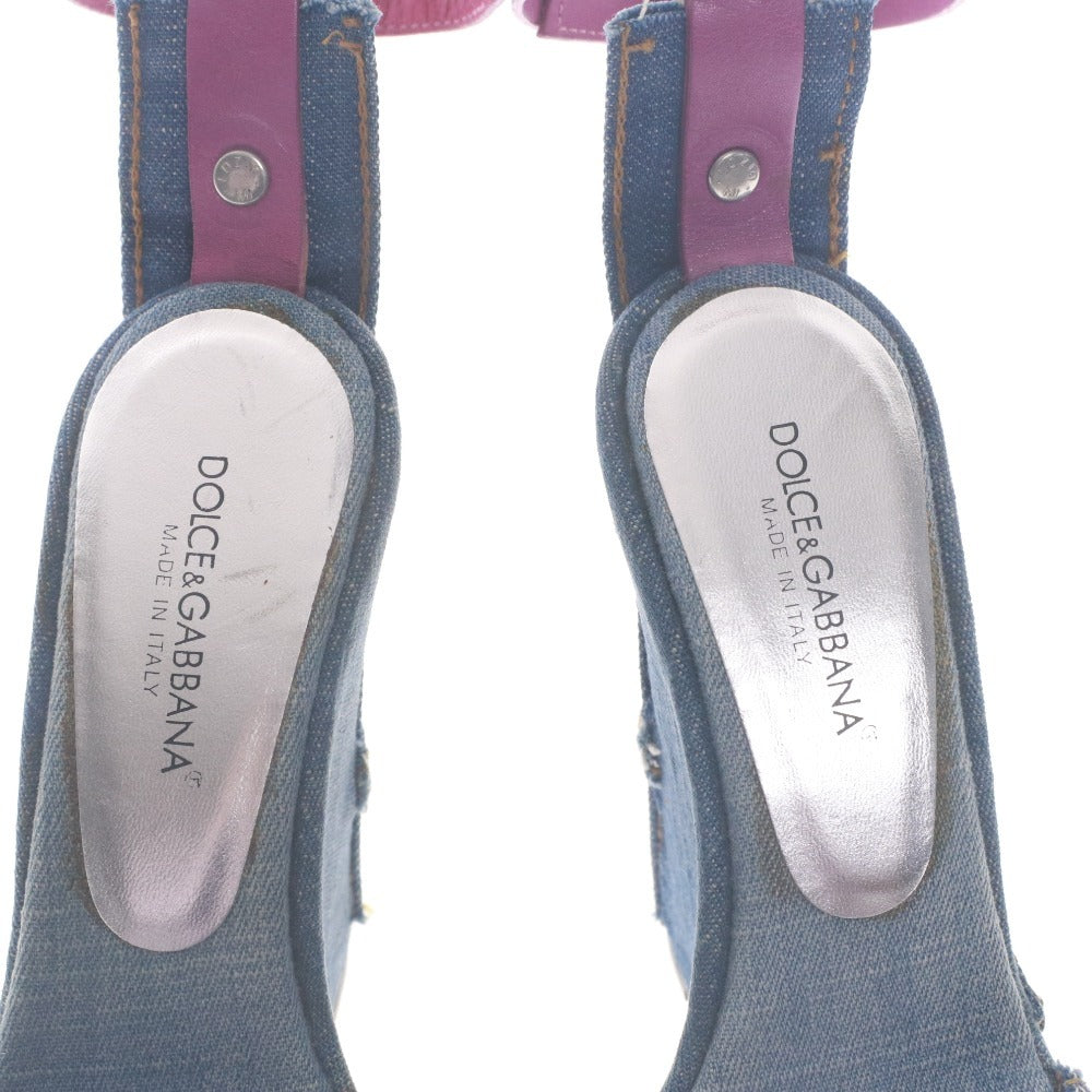 ■ DOLCE＆GABBANA ドルチェ&ガッバーナ サンダル ハイヒール 靴 ベルト レディース 35 1/2(22.5~23.0cm相当) ピンク系 ネイビー系 未使用