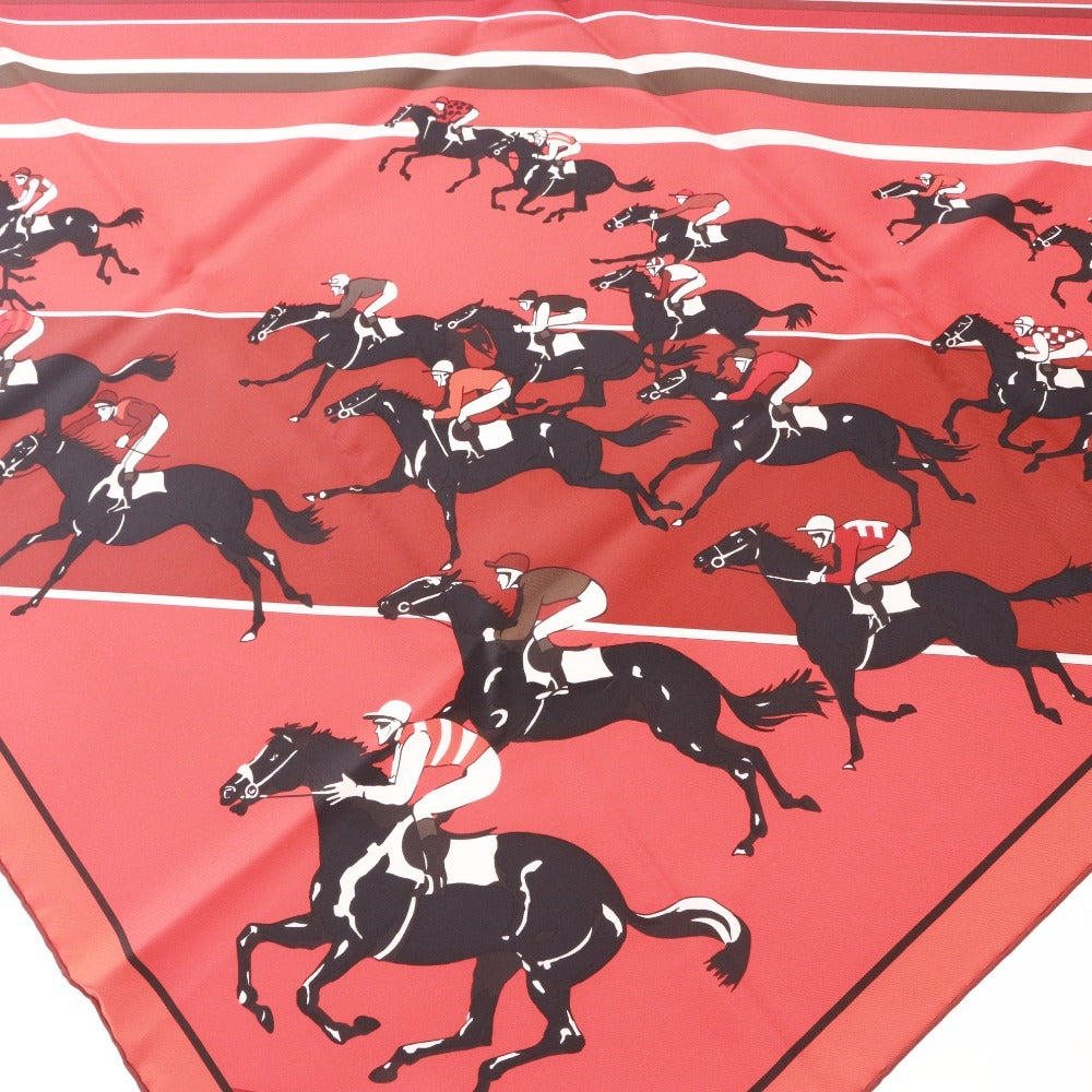 ■ HERMES エルメス スカーフ カレ90 服飾小物 柄 乗馬レース シルク レディース 90×90 レッド ブラック系