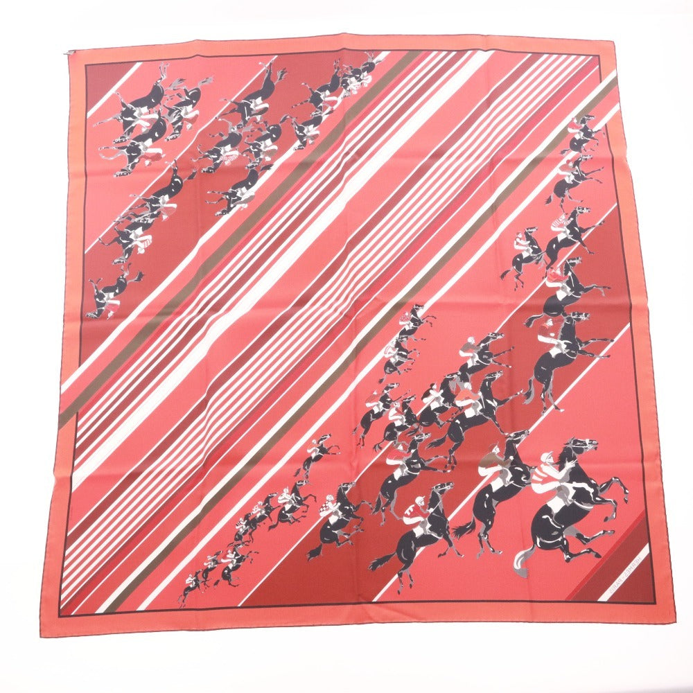 ■ HERMES エルメス スカーフ カレ90 服飾小物 柄 乗馬レース シルク レディース 90×90 レッド ブラック系