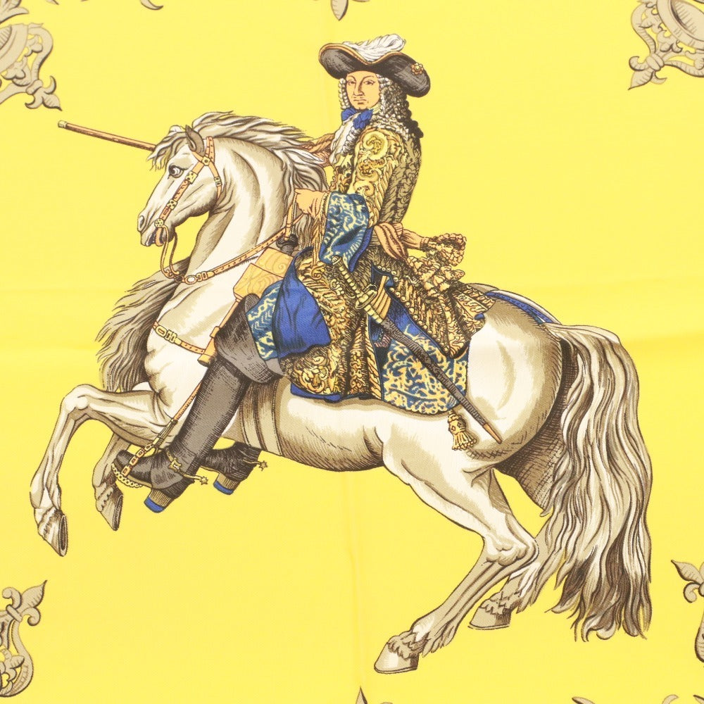 ■ HERMES エルメス スカーフ カレ90 服飾小物 柄 乗馬 シルク レディース 90×90 ライトイエロー系