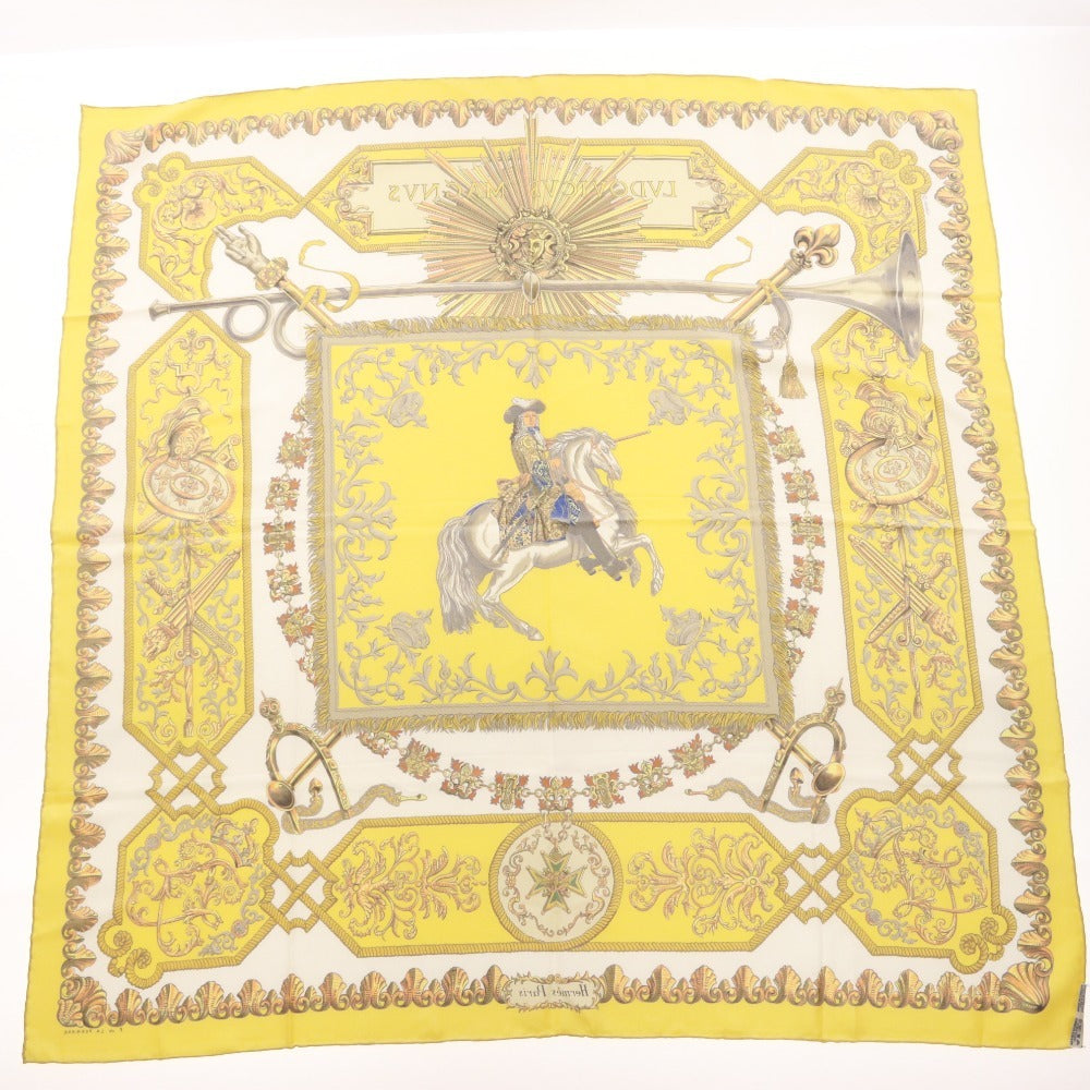 ■ HERMES エルメス スカーフ カレ90 服飾小物 柄 乗馬 シルク レディース 90×90 ライトイエロー系