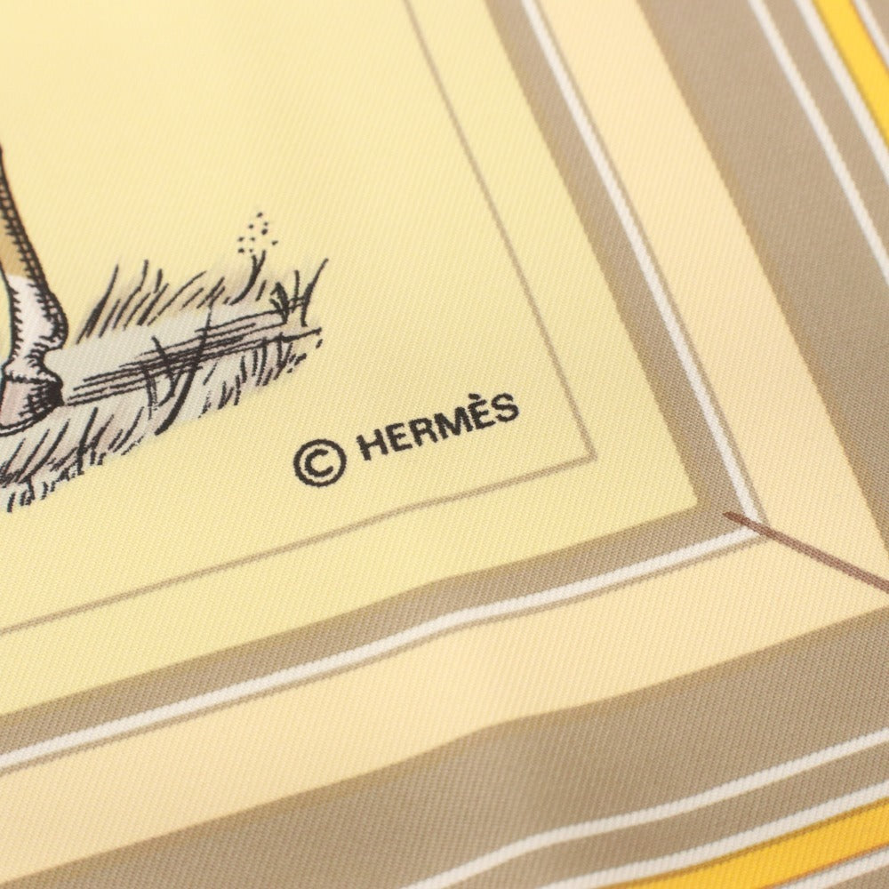 ■ HERMES エルメス スカーフ カレ90 服飾小物 柄 馬 シルク レディース 90×90 ライトイエロー系 オレンジ系