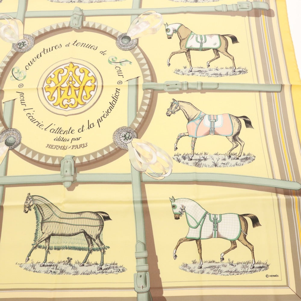 ■ HERMES エルメス スカーフ カレ90 服飾小物 柄 馬 シルク レディース 90×90 ライトイエロー系 オレンジ系