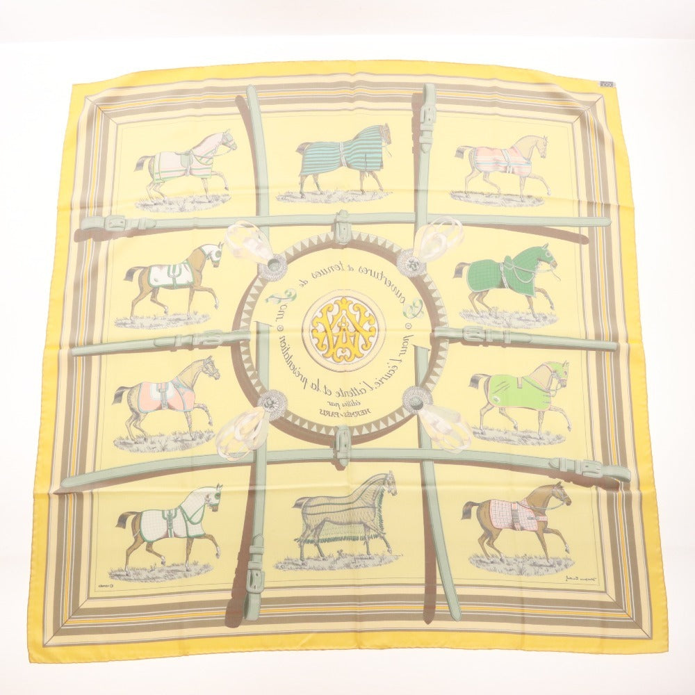 ■ HERMES エルメス スカーフ カレ90 服飾小物 柄 馬 シルク レディース 90×90 ライトイエロー系 オレンジ系