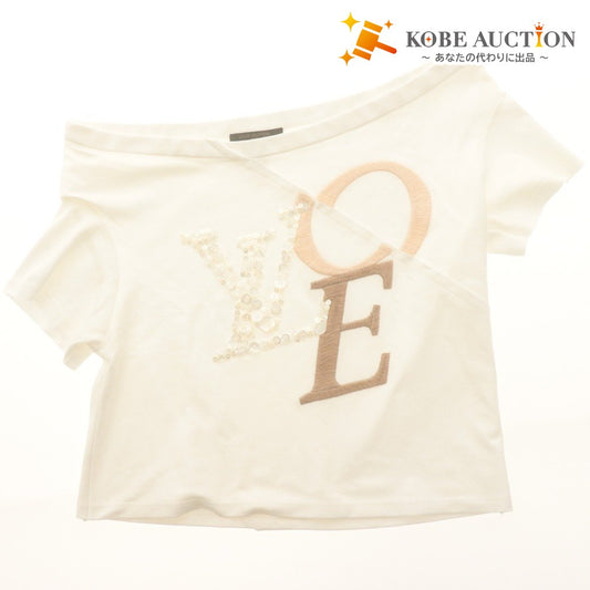 ■ ルイヴィトン LOUIS VUITTON Tシャツ 半袖 トップス オフショルダー ワンショルダー オフショル LOVE 刺繍 レディース M ホワイト系