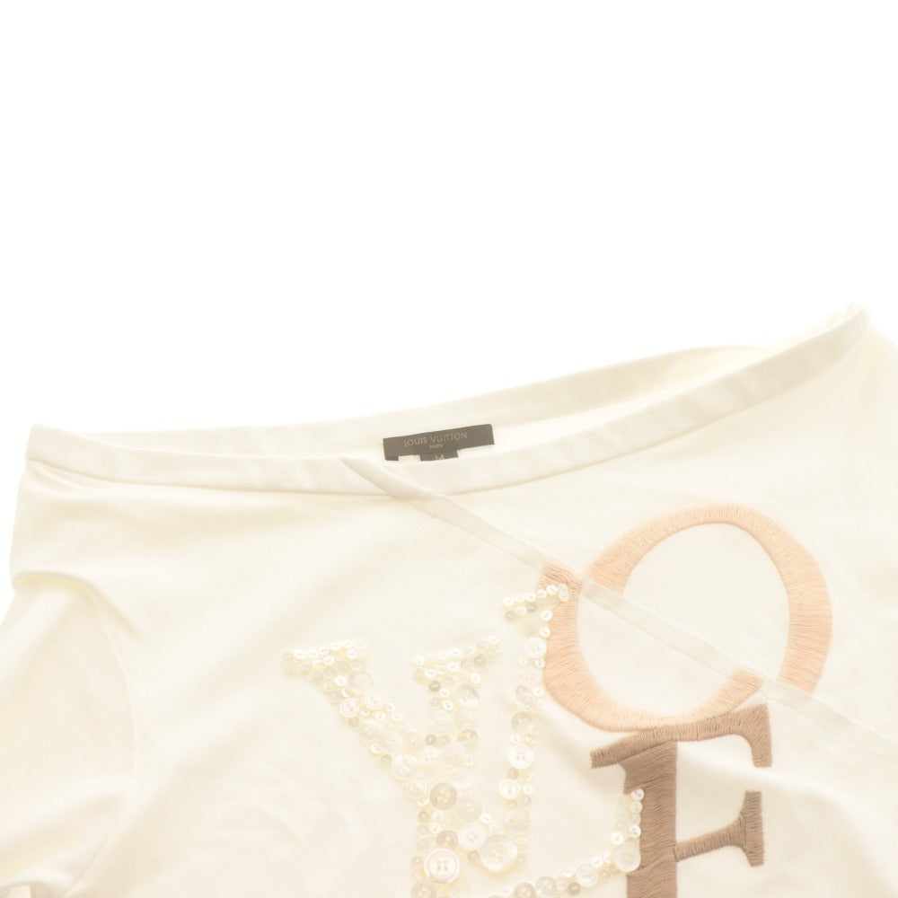 ■ ルイヴィトン LOUIS VUITTON Tシャツ 半袖 トップス オフショルダー ワンショルダー オフショル LOVE 刺繍 レディース M ホワイト系
