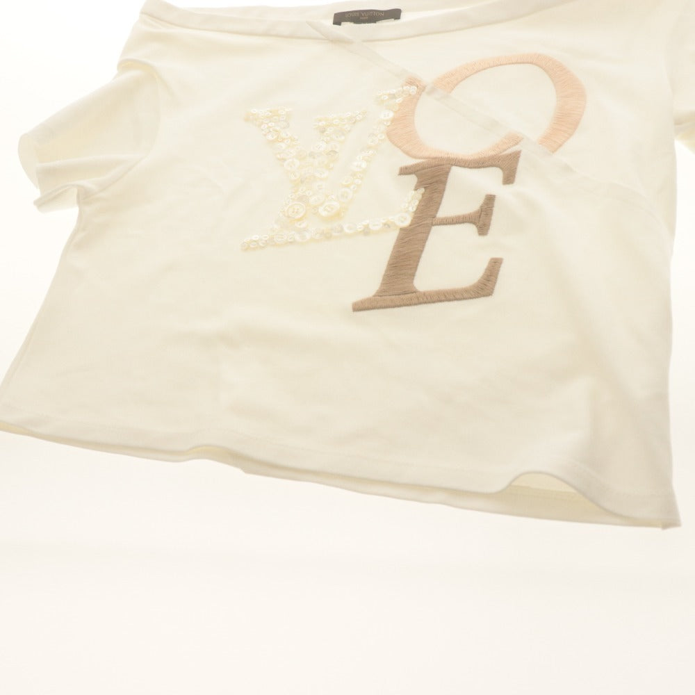 ■ ルイヴィトン LOUIS VUITTON Tシャツ 半袖 トップス オフショルダー ワンショルダー オフショル LOVE 刺繍 レディース M ホワイト系