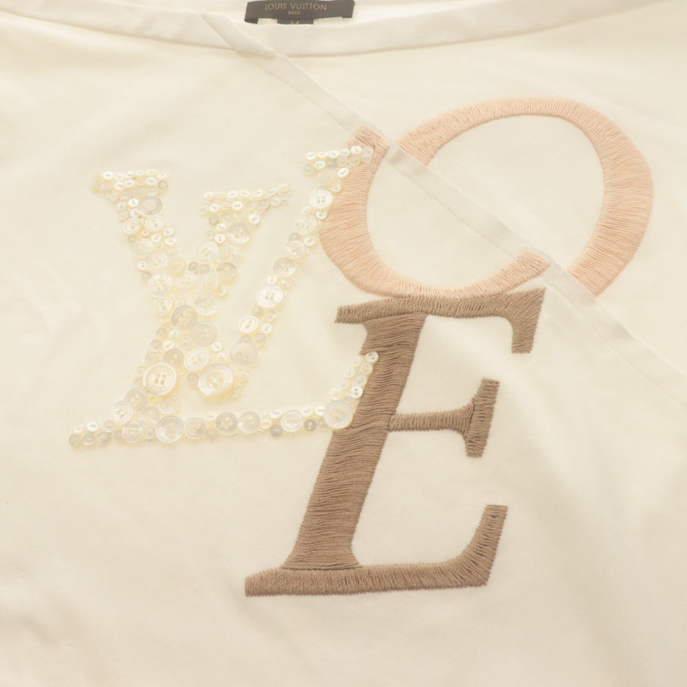 ■ ルイヴィトン LOUIS VUITTON Tシャツ 半袖 トップス オフショルダー ワンショルダー オフショル LOVE 刺繍 レディース M ホワイト系
