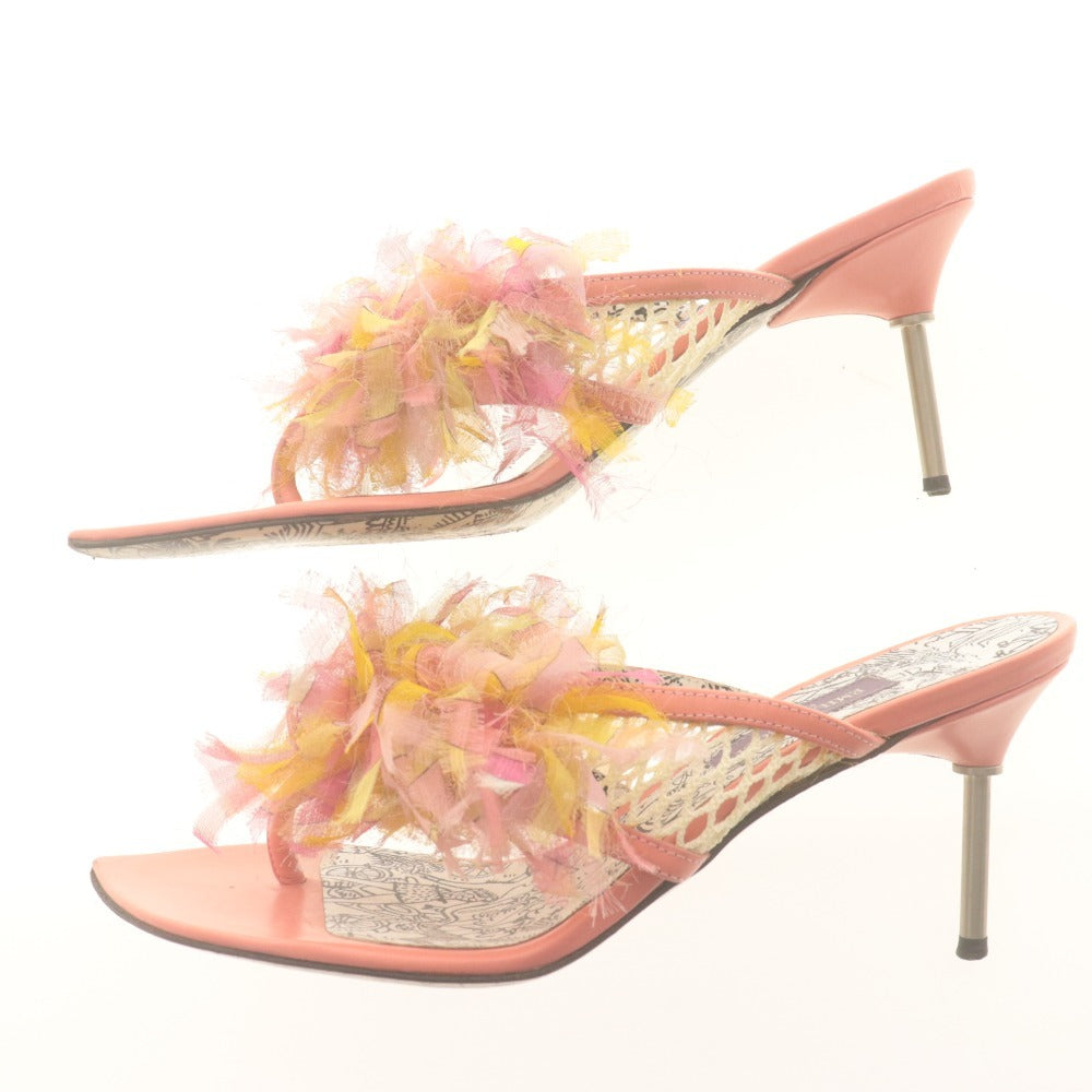 ■ エミリオプッチ EMILIO PUCCI サンダル ミュール 靴 フェザートリム ピンヒール ポインテッドトゥ レディース 35(22～23相当）ピンク系