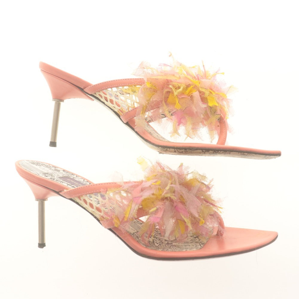 ■ エミリオプッチ EMILIO PUCCI サンダル ミュール 靴 フェザートリム ピンヒール ポインテッドトゥ レディース 35(22～23相当）ピンク系