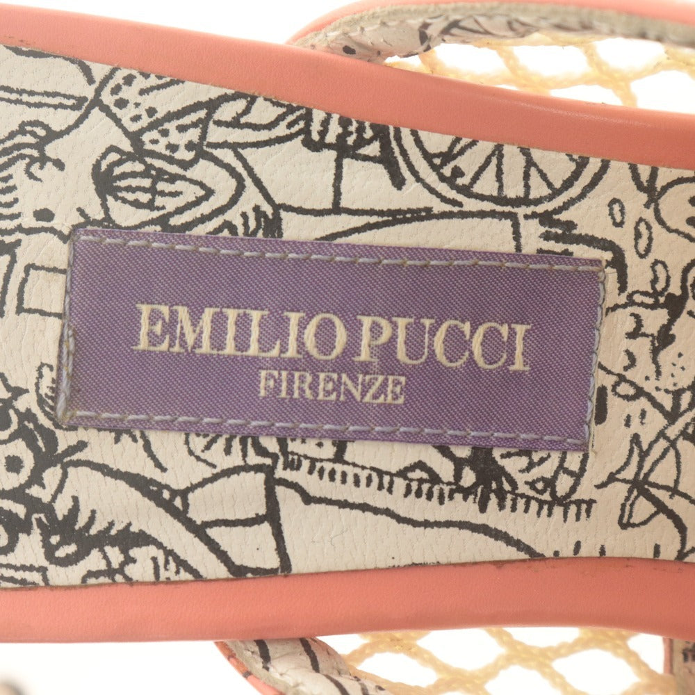■ エミリオプッチ EMILIO PUCCI サンダル ミュール 靴 フェザートリム ピンヒール ポインテッドトゥ レディース 35(22～23相当）ピンク系