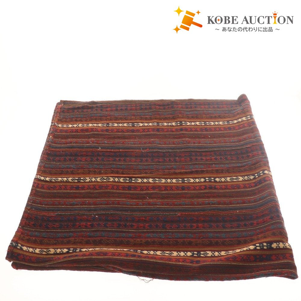 ■ ペルシア手織絨毯 カーペット ラグ キリム ウール100％ ハンドメイド レッド ブラウン ブルー タグ付き 未使用