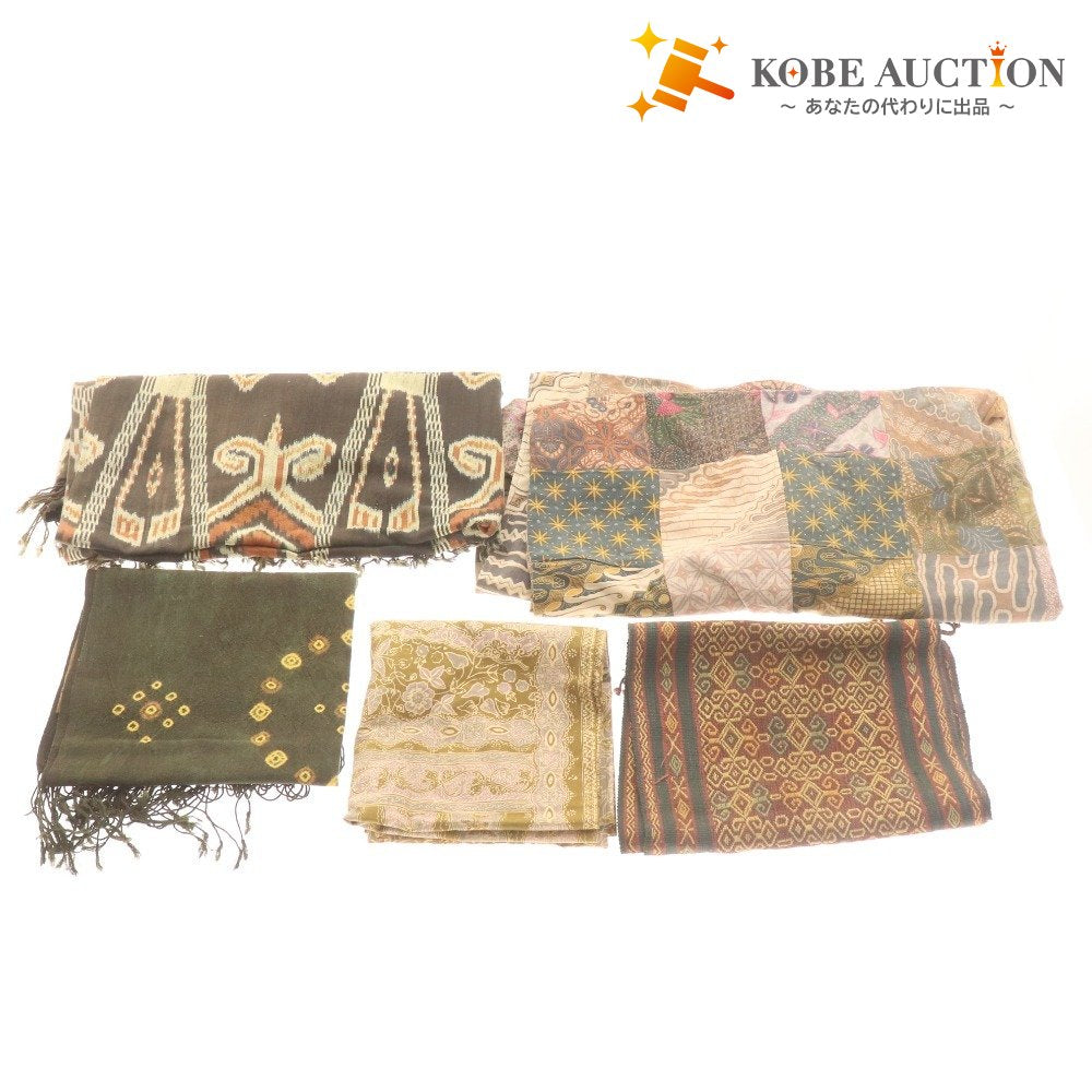 ■ Woven fabrics, cloth, bulk sale, 5-piece set, kilim, ikat, batik, etc., green