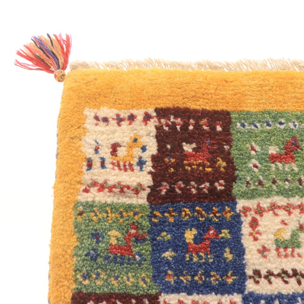 ■ Gabbeh Chair Mat 22-5876, Persian, Natural Wool, Handwoven, Durable, Made in Shiraz, Iran, 37x42cm, Multicolor, Unused