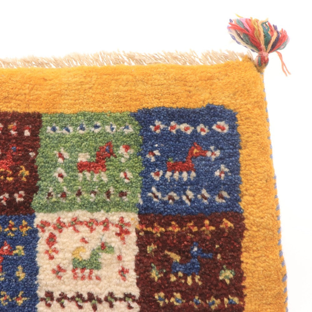 ■ Gabbeh Chair Mat 22-5876, Persian, Natural Wool, Handwoven, Durable, Made in Shiraz, Iran, 37x42cm, Multicolor, Unused