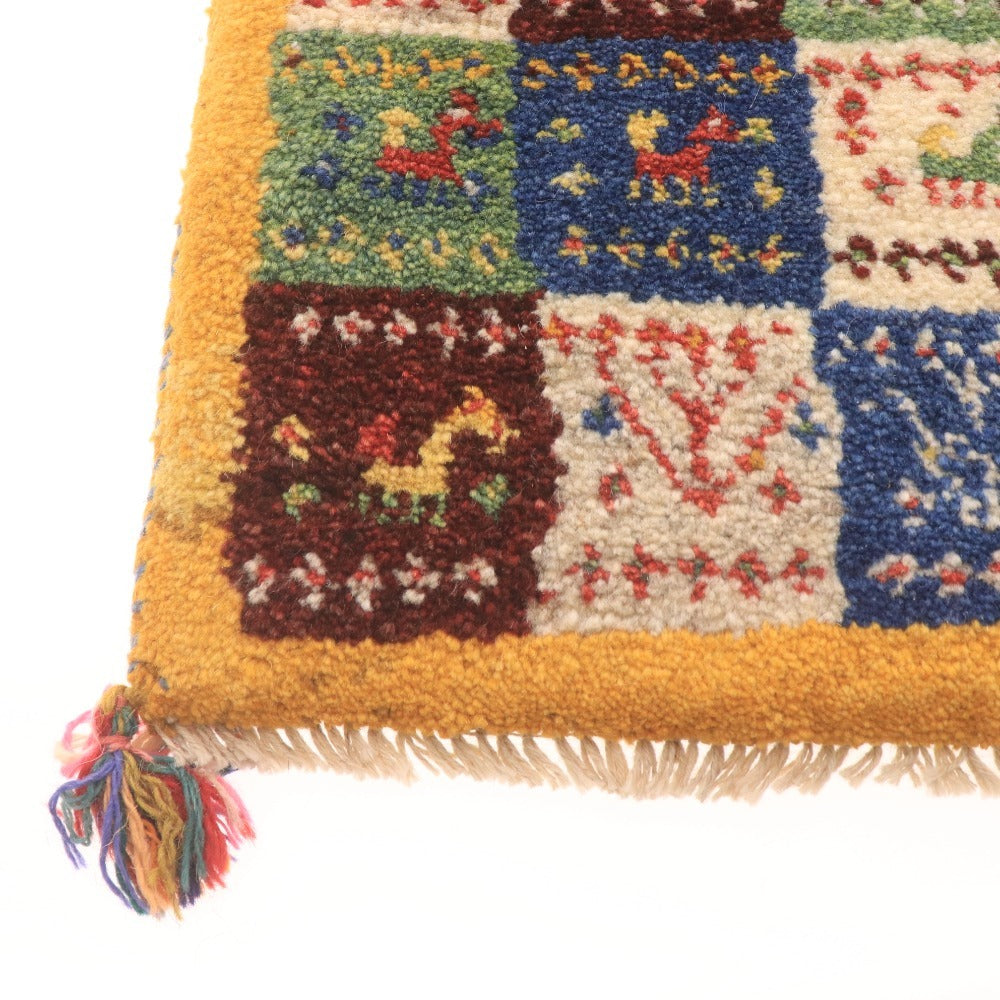 ■ Gabbeh Chair Mat 22-5876, Persian, Natural Wool, Handwoven, Durable, Made in Shiraz, Iran, 37x42cm, Multicolor, Unused