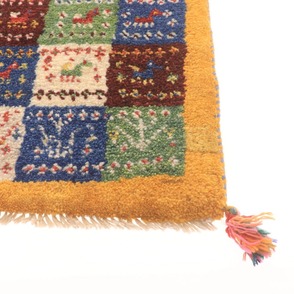 ■ Gabbeh Chair Mat 22-5876, Persian, Natural Wool, Handwoven, Durable, Made in Shiraz, Iran, 37x42cm, Multicolor, Unused