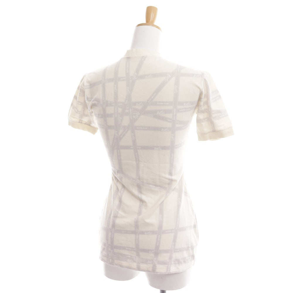 ■ エルメス Tシャツ カットソー 半袖 トップス リボン柄 コットン混 レディース M アイボリー