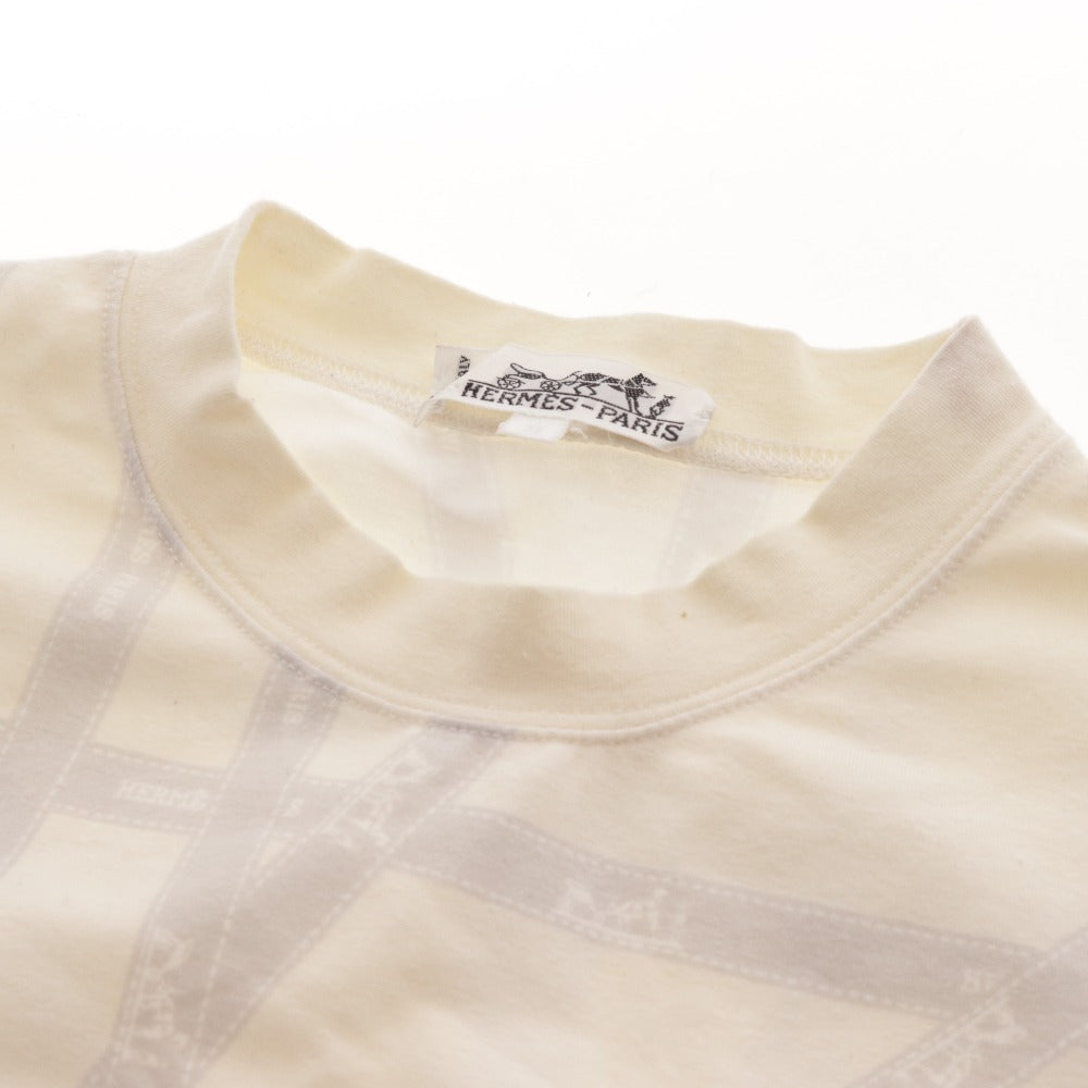 ■ エルメス Tシャツ カットソー 半袖 トップス リボン柄 コットン混 レディース M アイボリー