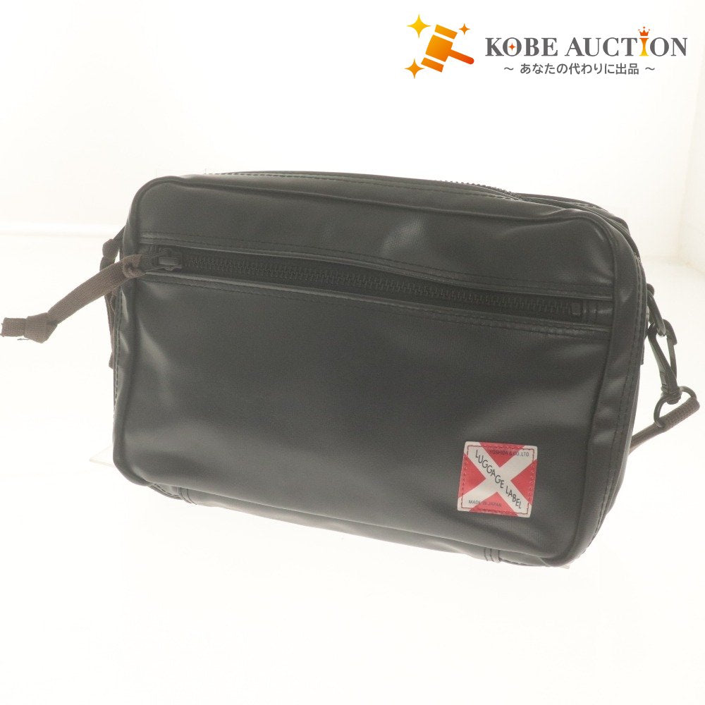 ■ LUGGAGE LABEL ラゲッジレーベル ショルダーバッグ 鞄 ライナー 赤バッテン クロスボディ 吉田カバン メンズ S ブラック