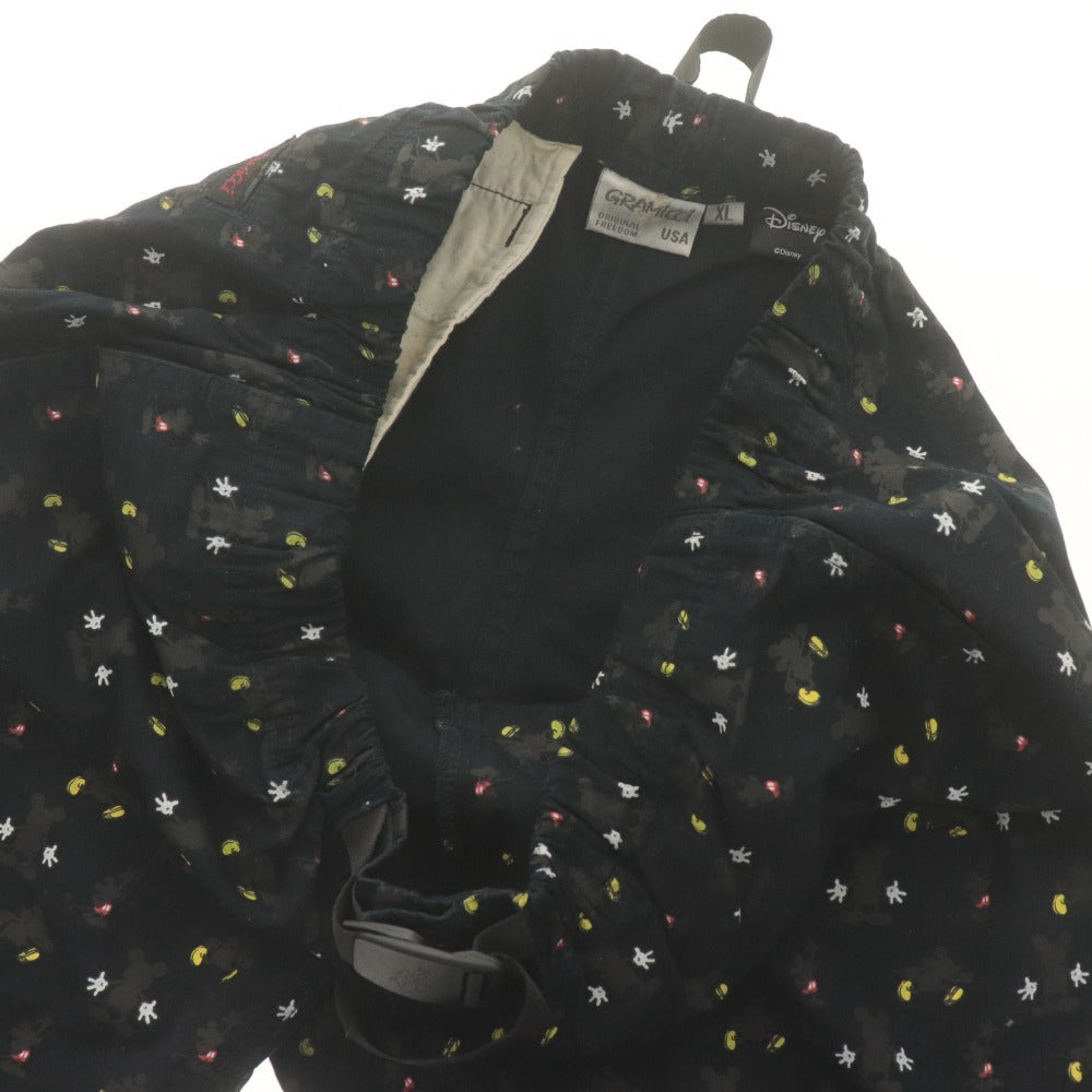 ■ GRAMICCI グラミチ Disney ディズニー クロップドパンツ 七分丈 ボトムス コラボ 総柄 ミッキー柄 メンズ XL ネイビー