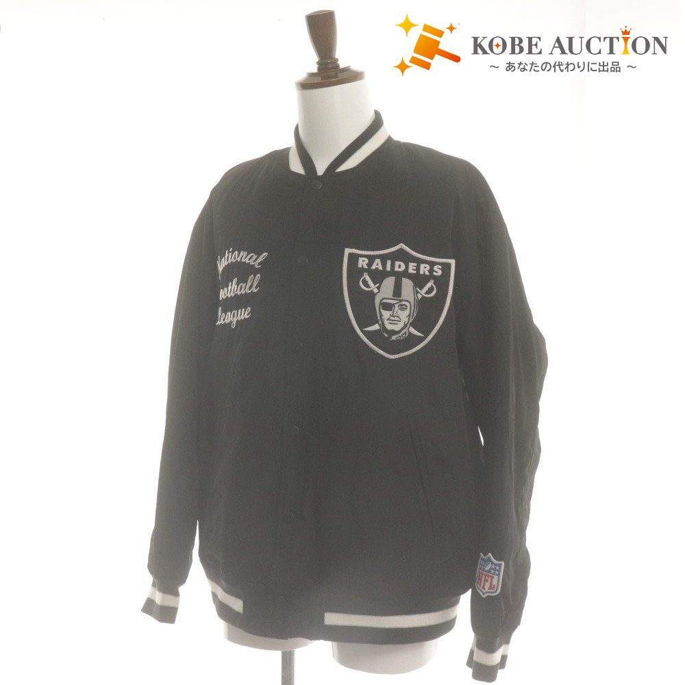 ■ NFL RAIDERS×GU スタジャン ブルゾン 長袖 アウター コラボ ワッペン 刺繍 メンズ XL ブラック