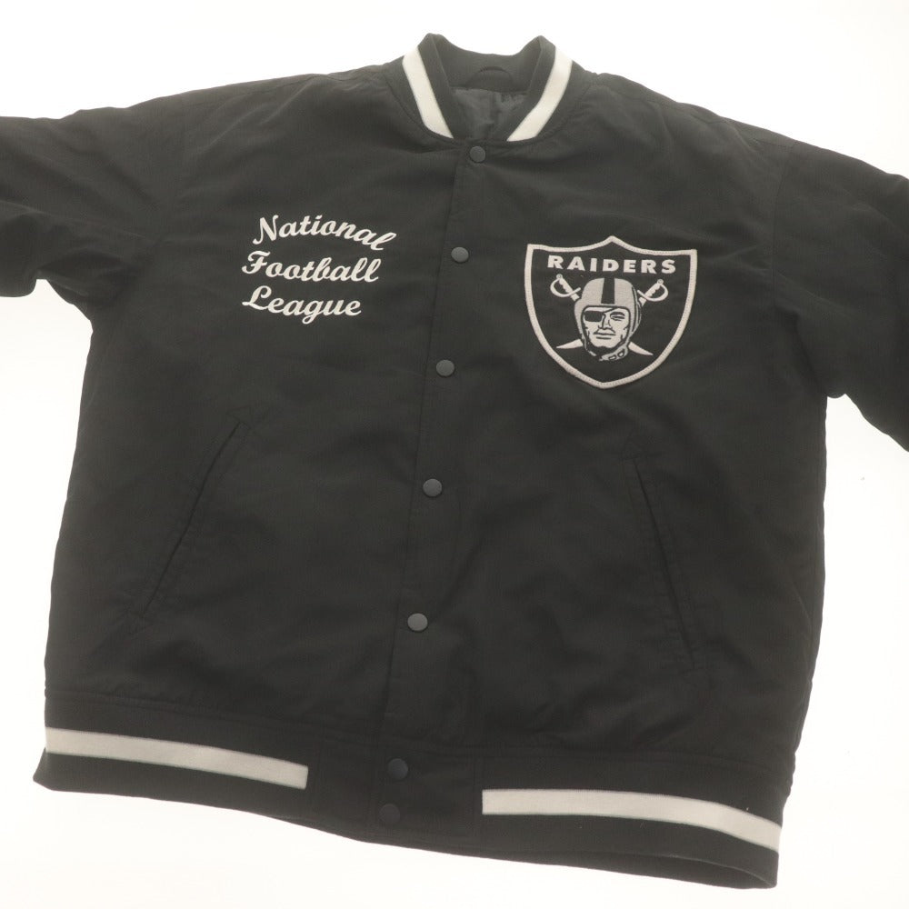 ■ NFL RAIDERS×GU スタジャン ブルゾン 長袖 アウター コラボ ワッペン 刺繍 メンズ XL ブラック