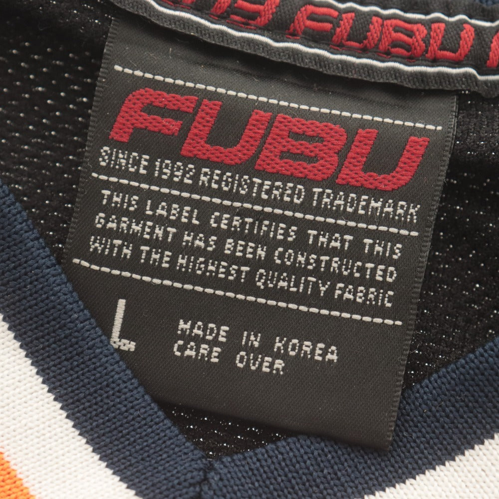 ■ FUBU フブ ゲームシャツ 半袖 トップス Vネック ワッペン 刺繍 メンズ L ブラック
