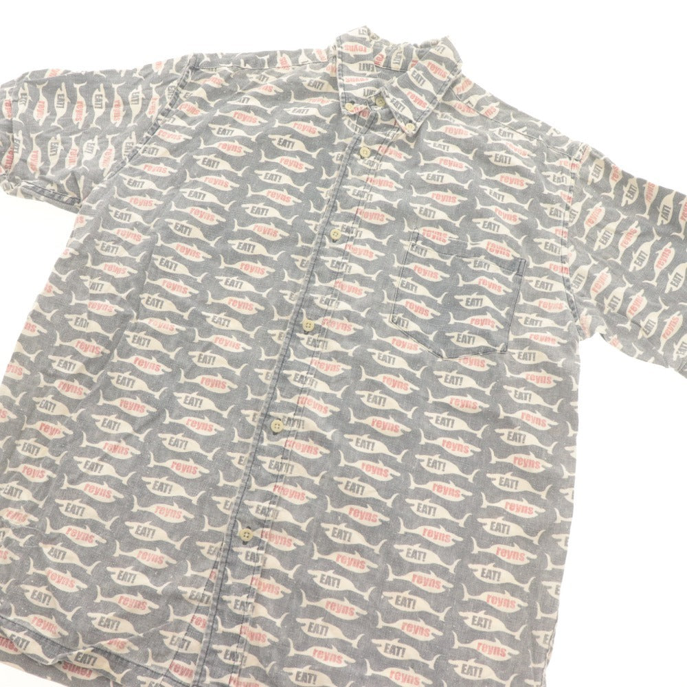 ■ reyn spooner レインスプーナー アロハシャツ 半袖 トップス 総柄 魚柄 ボタンダウン ヴィンテージ メンズ S ブルーグレー系