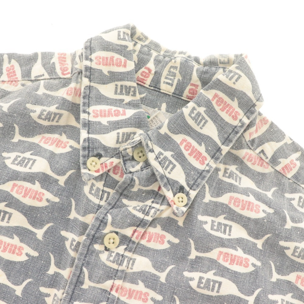 ■ reyn spooner レインスプーナー アロハシャツ 半袖 トップス 総柄 魚柄 ボタンダウン ヴィンテージ メンズ S ブルーグレー系