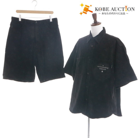 ■ STUDIO SEVEN x G.U. x 三代目J SOUL BROTHERS NAOTO コラボモデル デニムワークシャツ ハーフパンツ セットアップ 半袖 メンズ XL 黒