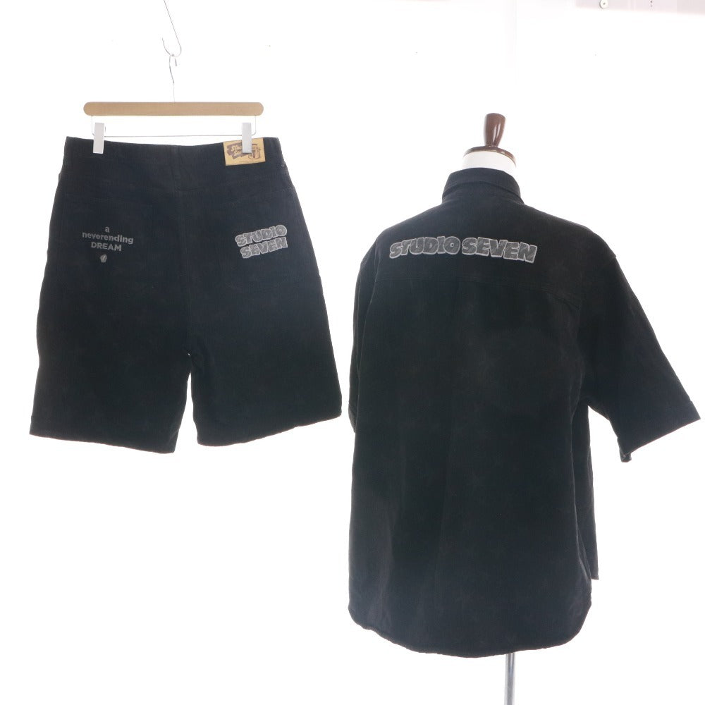 ■ STUDIO SEVEN x G.U. x 三代目J SOUL BROTHERS NAOTO コラボモデル デニムワークシャツ ハーフパンツ セットアップ 半袖 メンズ XL 黒