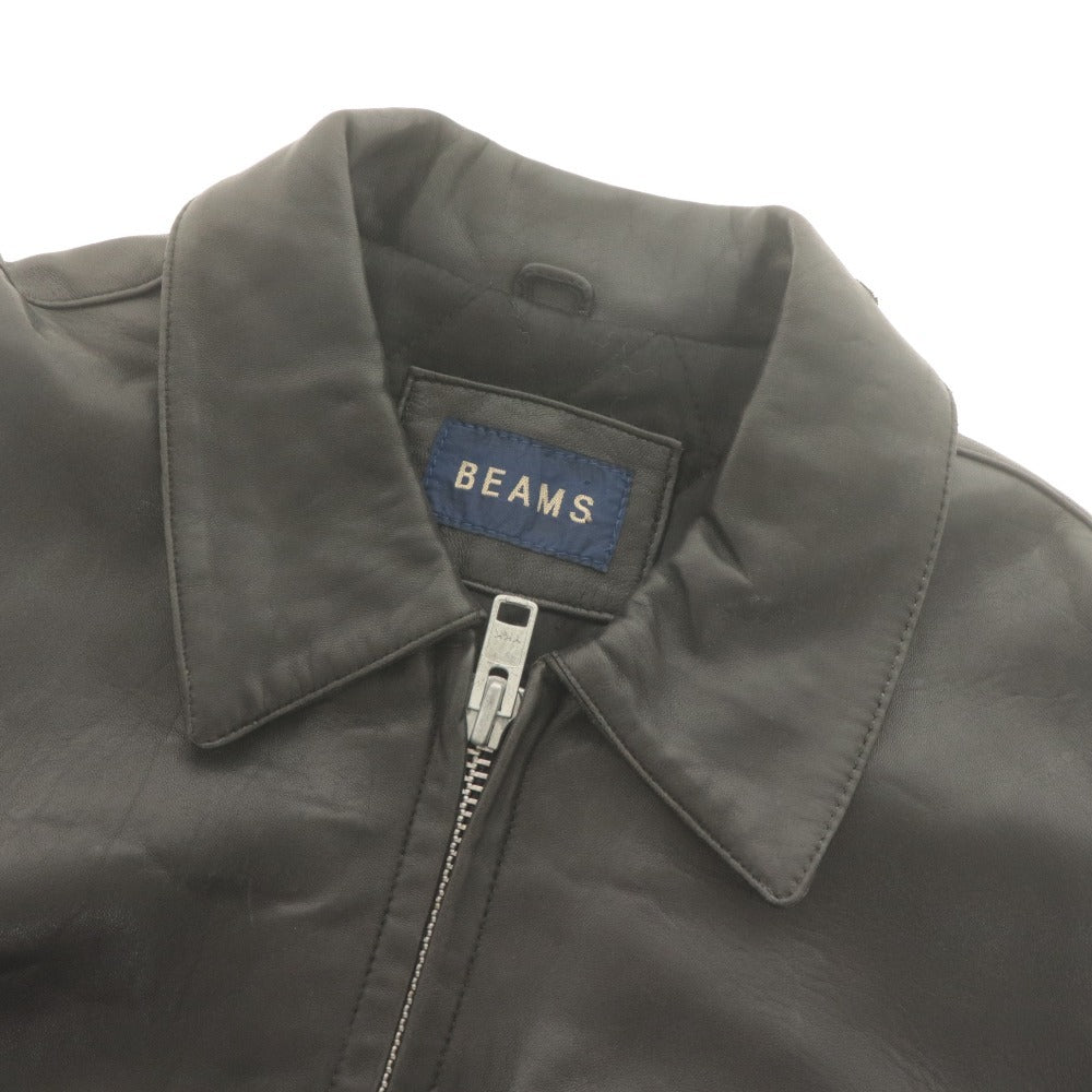■ BEAMS ビームス ジャケット 革ジャン 長袖 アウター レザー 羊革 メンズ L ブラック