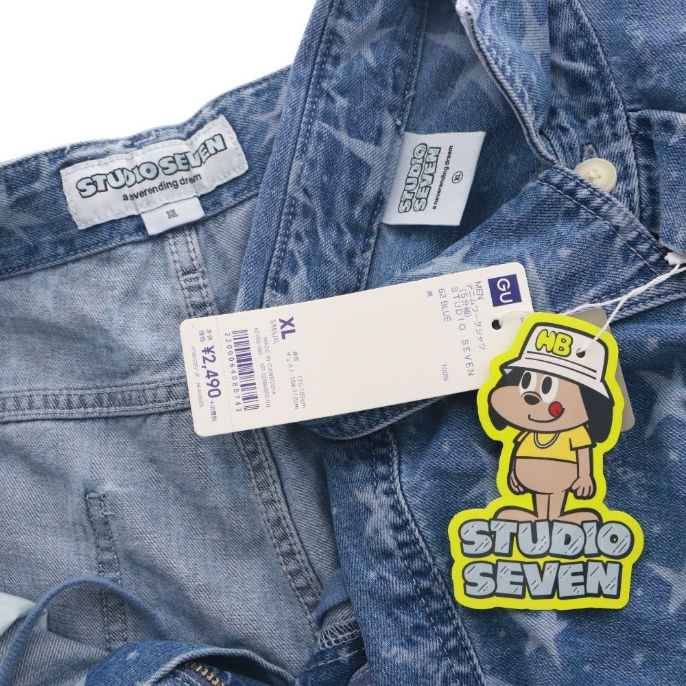 ■ GU x STUDIO SEVEN デニムワークシャツ ショートパンツ セットアップ 半袖トップス アウター ジーンズ メンズ XL タグ付き ブルー系