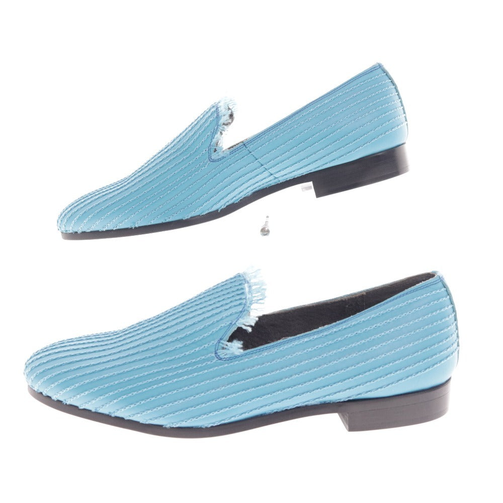 ■ イシュム スリッポン ローファー 靴 チェーンステッチ チェイン 日本製 メンズ レディース 41 ブルー 牛革 箱付き