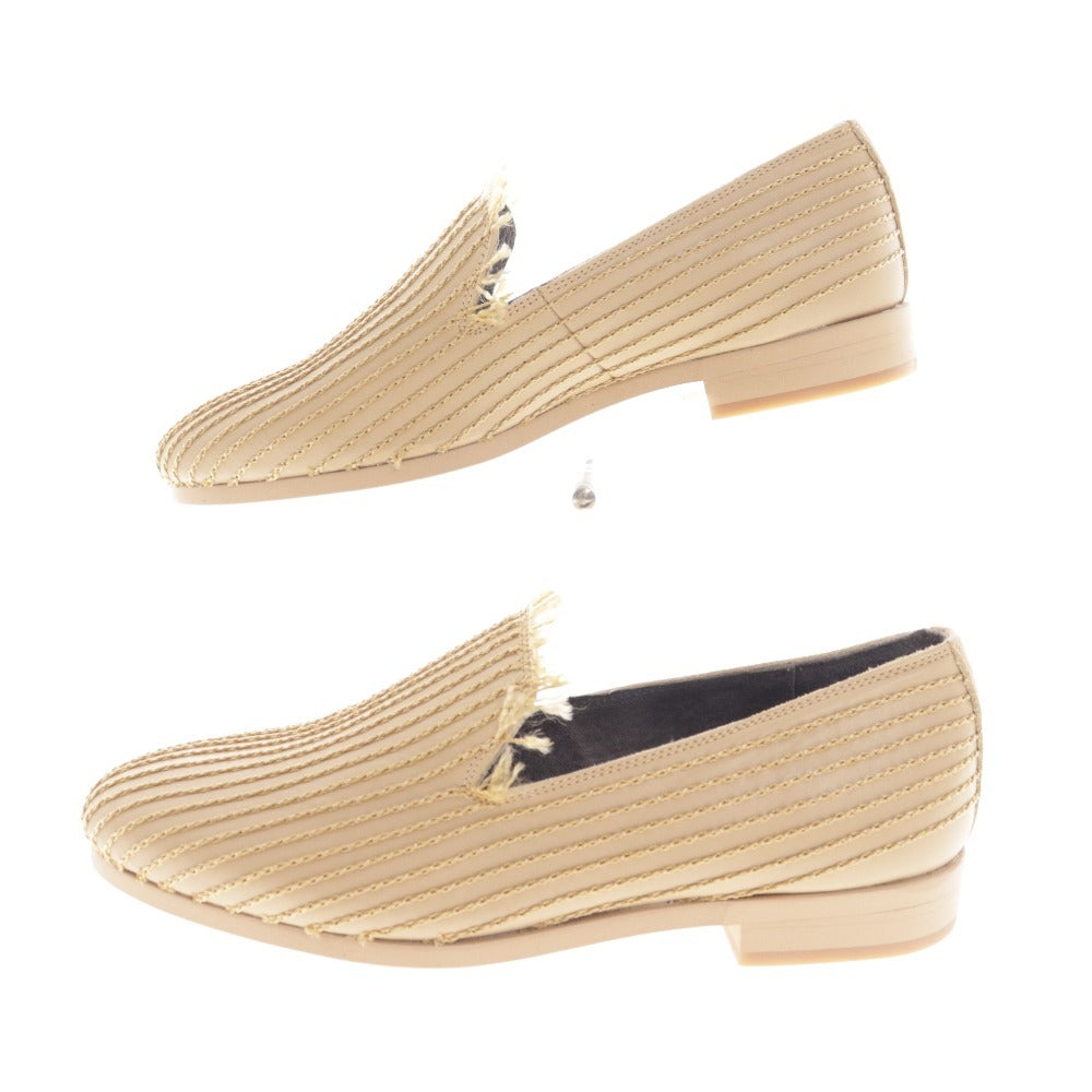 ■ イシュム スリッポン ローファー フラットシューズ 靴 チェーンステッチ チェイン 日本製 レディース 36 ベージュ 牛革 箱付き