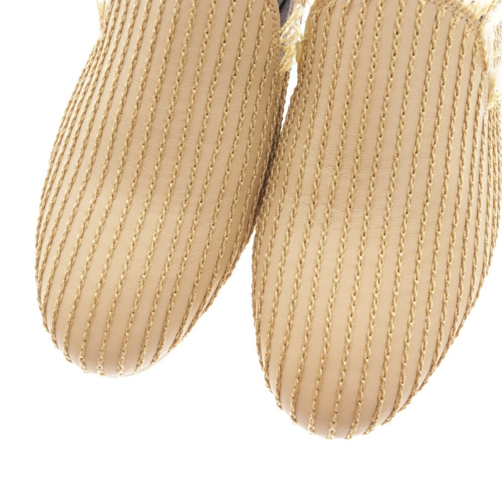 ■ イシュム スリッポン ローファー フラットシューズ 靴 チェーンステッチ チェイン 日本製 レディース 36 ベージュ 牛革 箱付き