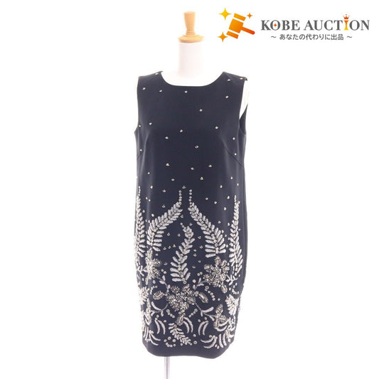 ■ グレースクラス ワンピース ノースリーブ トップス ボトムス ビーズ 刺繍 ひざ丈 レディース 38 ブラック